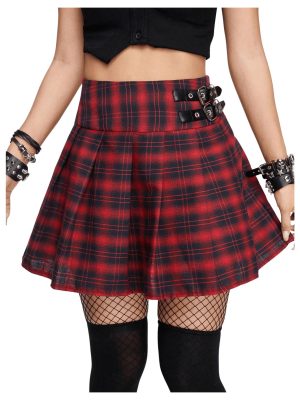 Women's Y2K Plaid Skirt Print Flared Hem Mini Skirt Pleated A Line Short Skirts