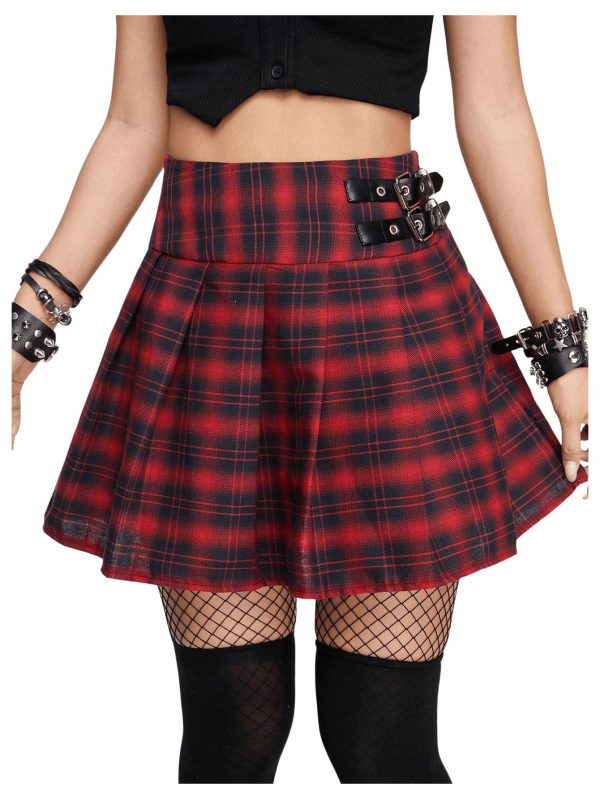 Women's Y2K Plaid Skirt Print Flared Hem Mini Skirt Pleated A Line Short Skirts