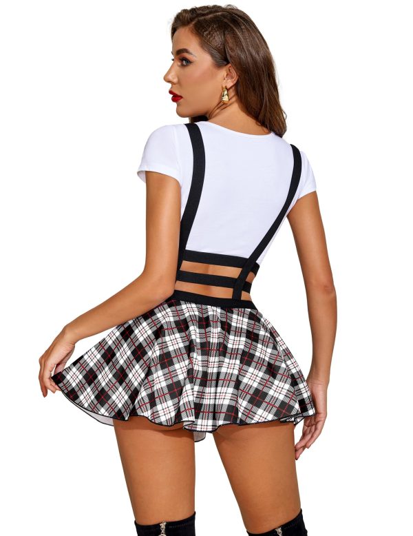 Women Sexy Skirt Pleated Mini Skirt Suspender Skirt A-Line Short Braces Skirt